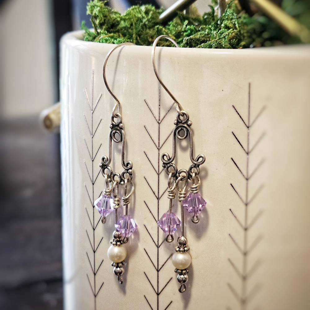 Elegant Silver and Purple Dangle Earrings